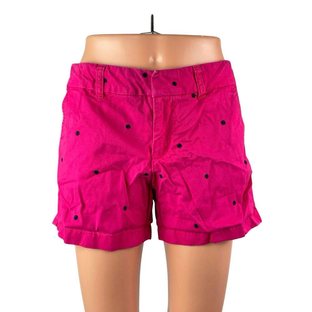 Tommy Hilfiger Women's Pink Embroidered Polka Dots Mid Rise Mini Shorts Size 2